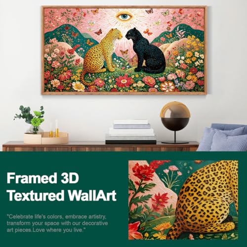 Image of CHDITB 3D Boho Leopard Panther Wall Art,Mystical Folk Floral Eye Wall Decor