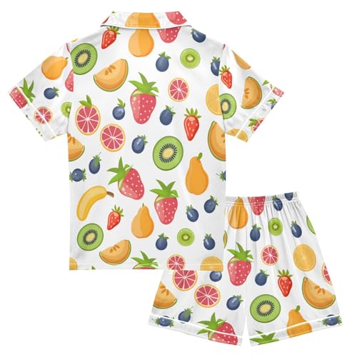 ALAZA Kiwi Fruit Strawberry Pajamas Satin Pajama Set Short Sleeve Button Down Sleepwear2