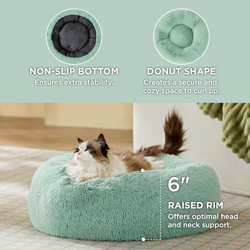 Bedsure Calming Cat Beds for Indoor Cats - Small Cat Bed Washable 20 inches, Anti-Slip Round Fluffy Plush Faux Fur Pet Bed, Fits up to 15 lbs Pets, Garden Green #2