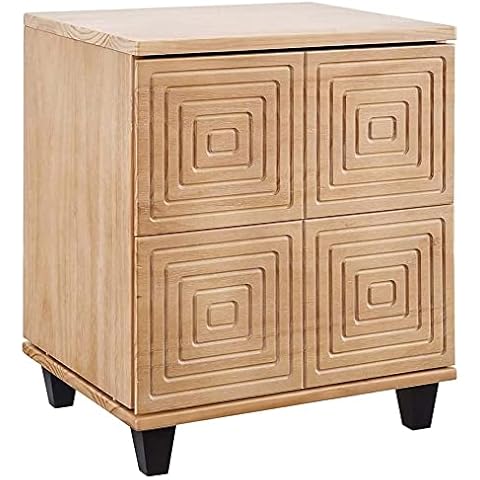 Mix Colour Solid Wood Nightstand 2 with Drawer Storage， Modern Wood Bedside Table with Two Unique Geometric Details Drawers for Bedroom Cover