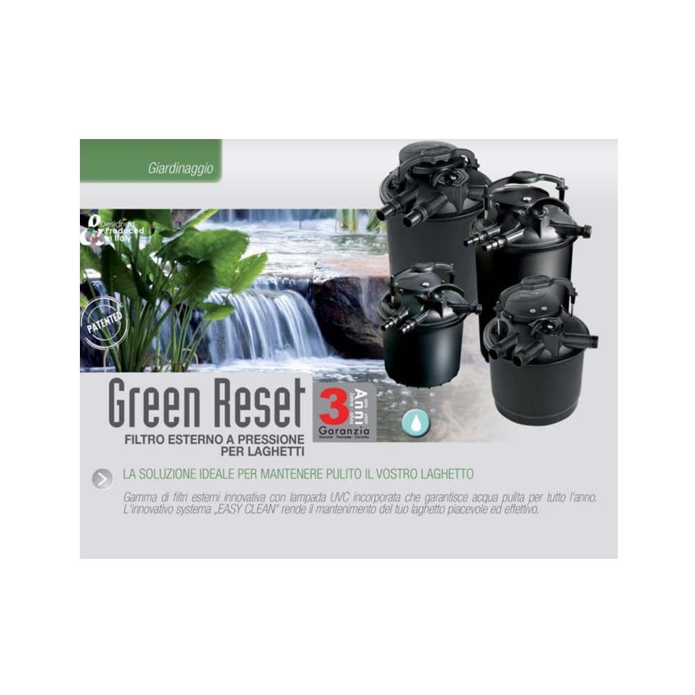 Sicce Green Reset Filtro per Laghetto, Biofiltro a Pressione 25 Litri con Lampada UV-C 10W