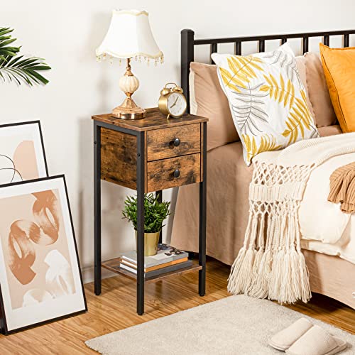Hoobro Tall Nightstand, Bedside Table With 2 Drawers And Storage Shelf, Industrial Telephone End Table For Living Room, Study, Bedroom, Space Saving, Easy Assembly, Rustic Brown And Black Bf72Bz01 #TOP7