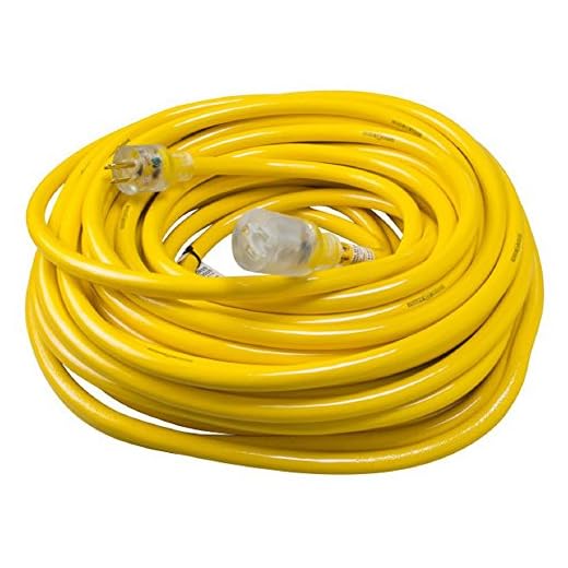 Yellow Jacket Extra Heavy Duty Extension Cord, 100Ft, 10 Gauge, 3 Conductor, Lighted End, Weather Resistant, SJTW, Yellow, 2806