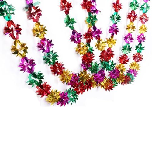 Lot de 4 guirlandes de Noël en aluminium à suspendre au plafond pour décoration d'intérieur, mariage, décoration métallique brillante (moulin à vent de 1,8 m)