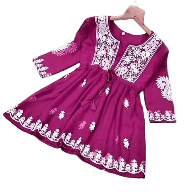 Image of Gauri Laxmi Enterprise Women's Embroidered Georgette Peplum Top | Ethnic Tunic Kurti with Sheer Sleeves | Casual Top for Women