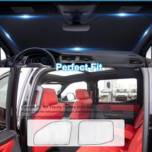 Image of KMF 6pcs Thicken Sun Shades for Toyota Tundra 2022-2025 2026 Accessories, Custom Fit Tundra Sunshade Full Car Window Covers for Windshield Side Rear, UV Block and Privacy Blackout for Camping Outdoor