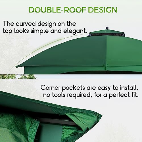 Easylee 10X12 Gazebo Replacement Canopy, Double Teir Sunshade Polyester Soft Top Cover 10'X12' Gazebo #Gf-12S004B-1(Forest Green) #TOP3