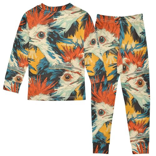 Pajama Sets Long Sleeve Bold Colorful Secretary Birds Soft Comfy Sleepwear 2 Piece PJS 3-8T3