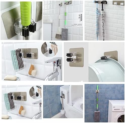 NA 6 Pcs Mop Broom Holder Adhesive Brush Holders No Drilling Cleaning Products Organiser Garden Tool Hanger Storage Wall Racks for Closet Kitchen Garage Bathroom