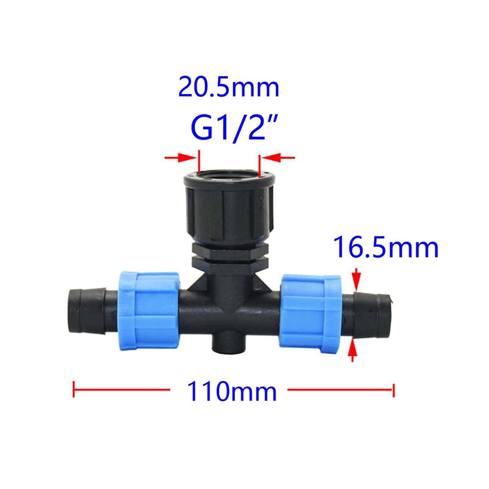 Adaptador de Conector de Utilidad Adaptador de Conector de Manguera Conector de Cinta de Goteo de Riego de 16 Mm Tapón de Extremo de Codo en Forma de T con Contratuerca Desviador de Junta de Tubería d