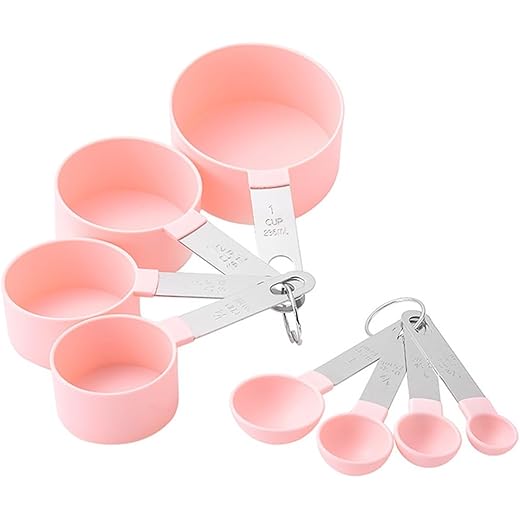 MobFest? Measuring Cup & Spoon Set, Food Grade Plastic, Stainless Steel Handle Engraved Measurements, Cooking Baking Kitchen Tool, Rustproof, Dishwasher Safe, 8 Piece Set