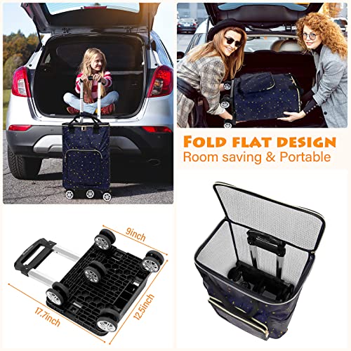 Honshine Shopping Cart With 5 Swivel Wheels, Foldable Grocery Cart With Large Waterproof Removable Bag & Telescoping Handle, Trolley For Grocery Laundry Book Beach (Deep Blue) #TOP5