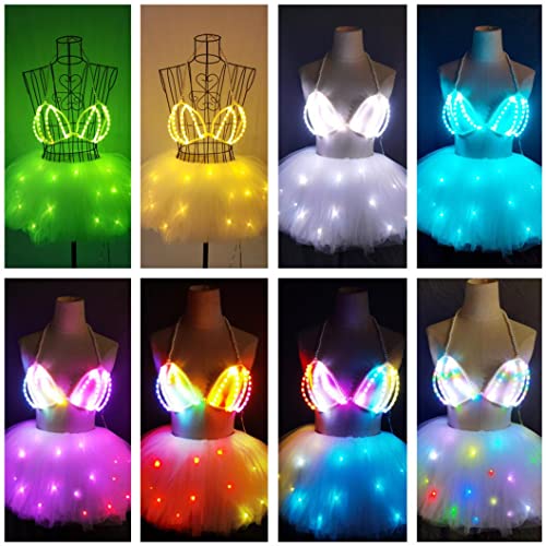 Bddedd Adult Led Light Up Tulle Tutu Skirts,With Bra Women's 1950S Vintage Tutu Petticoat Ballet Bubble Dance Skirt, Skirt+Bra L¡­ #TOP5