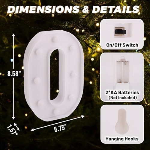 TEHIBIEN LED Light Up Marquee Letters, Battery Powered Decorative LED Letter Lights, Alphabet Light Up Letters for Wedding Birthday Party,Holiday Lamp or Home Bar Decoration (Letter O)