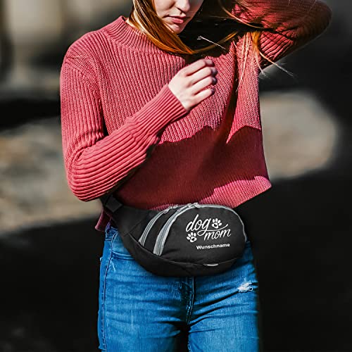Dog Mom Bauchtasche Leckerlie -Tasche mit Wunschnamen personalisiert | Hundetraining | Leckerlie Beutel (Schwarz/Pink)