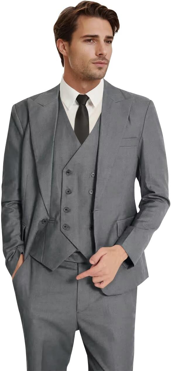 Men's 3 Piece Suit Slim Fit Classic One Button Suit for Men Groomsmen Business Prom Double Breasted Vest Blazer Tuxedo