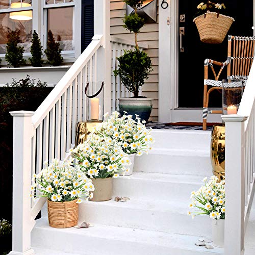 Greenrain 6 Bundles Artificial Daisy Flowers Outdoor Fake Flowers For Decoration No Fade Faux Plastic Flower Garden Porch Window Box Décor (White) #TOP1