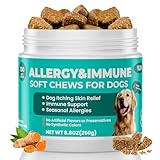 VUN Dog Allergy Relief Chews,Itchy Skin and Coat Relief,Paw Licking Support with Omega 3 Fish Oil,Probiotics Colostrum for Seasonal Allergy and Hot Spot,Immune Supplement for Dogs-100 Soft Chews