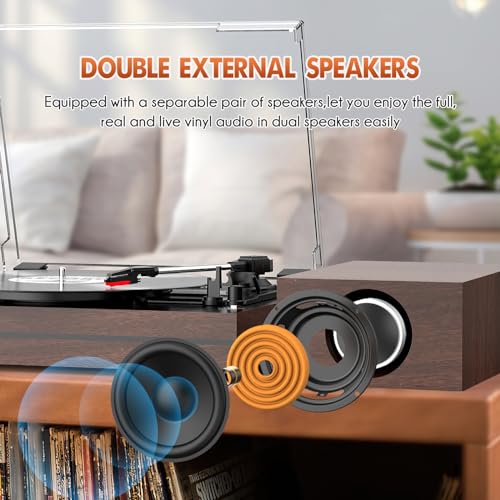 Image of Record Player with Two External Speakers Belt-Drive Turntable for Vinyl Records