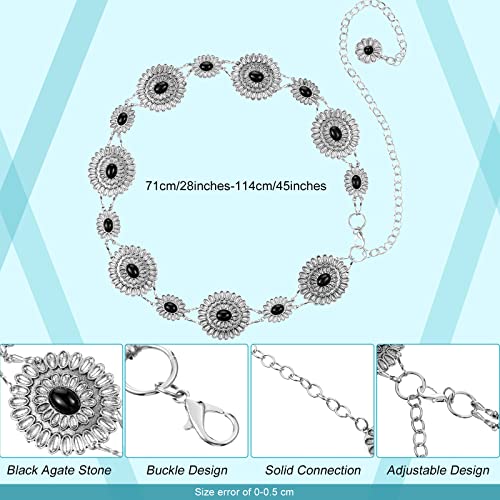 Junkin 3 Pcs Women Concho Western Chain Belts Turquoise Chain Belts Antique Western Waist Belts Country Metal Belt Link Belt2