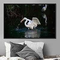 Framed Canvas Wall Art Swan Aerial Beach Birds Cool Multicolor Photography Realism Relax/Calm Single - 16x24 inches