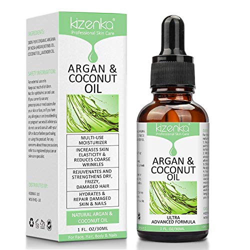 NATURAL Argan Oil + Coconut Oil For Face, Hair, Skin & Body - 100% Cold Pressed Moroccan Argan Oil - Reduces Wrinkles, Improves Skin Hydration & Increases Skin Elasticity