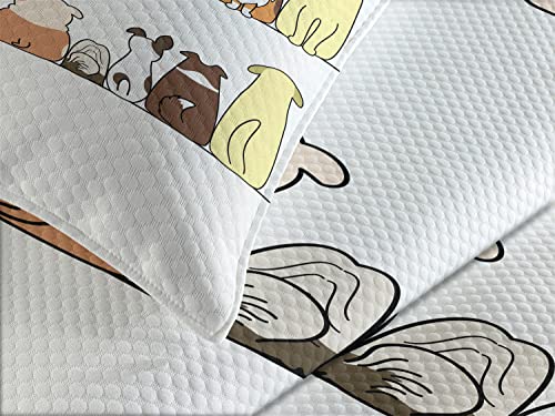 Lunarable Animals Bedspread, Cats And Dogs Collie Calico Labrador Scottish Shorthair Tabby Shih Tzu Pet Art, Decorative Quilted 3 Piece Coverlet Set With 2 Pillow Shams, Queen Size, Cream Black #TOP2