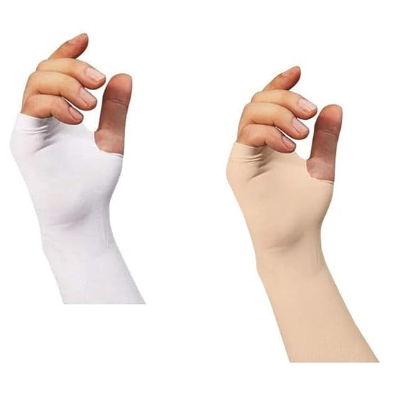 HETASH 2 pack Arm Sleeves, Skinny fit Thumb Stretchable Hand Cover Arm Sleeves skin + white color