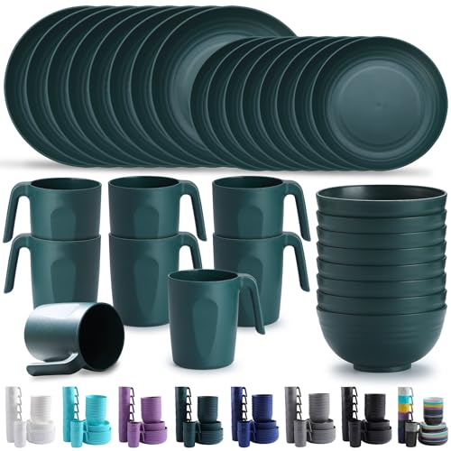 Kyraton Kunststoffgeschirr Set von 32 Stück wiederverwendbar Leichte...