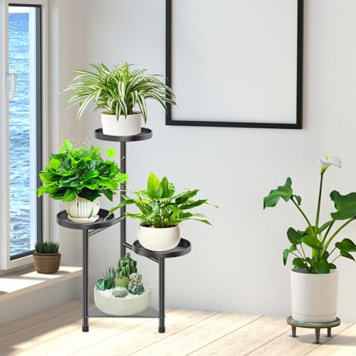 KHayRovies Porte plante interieur support plantes etagere plante, 4 niveaux noir supports de pots de fleurs exterieur, Étagère à Fleurs Métal tabouret plante pour Maison Balcon Jardin – vue 3