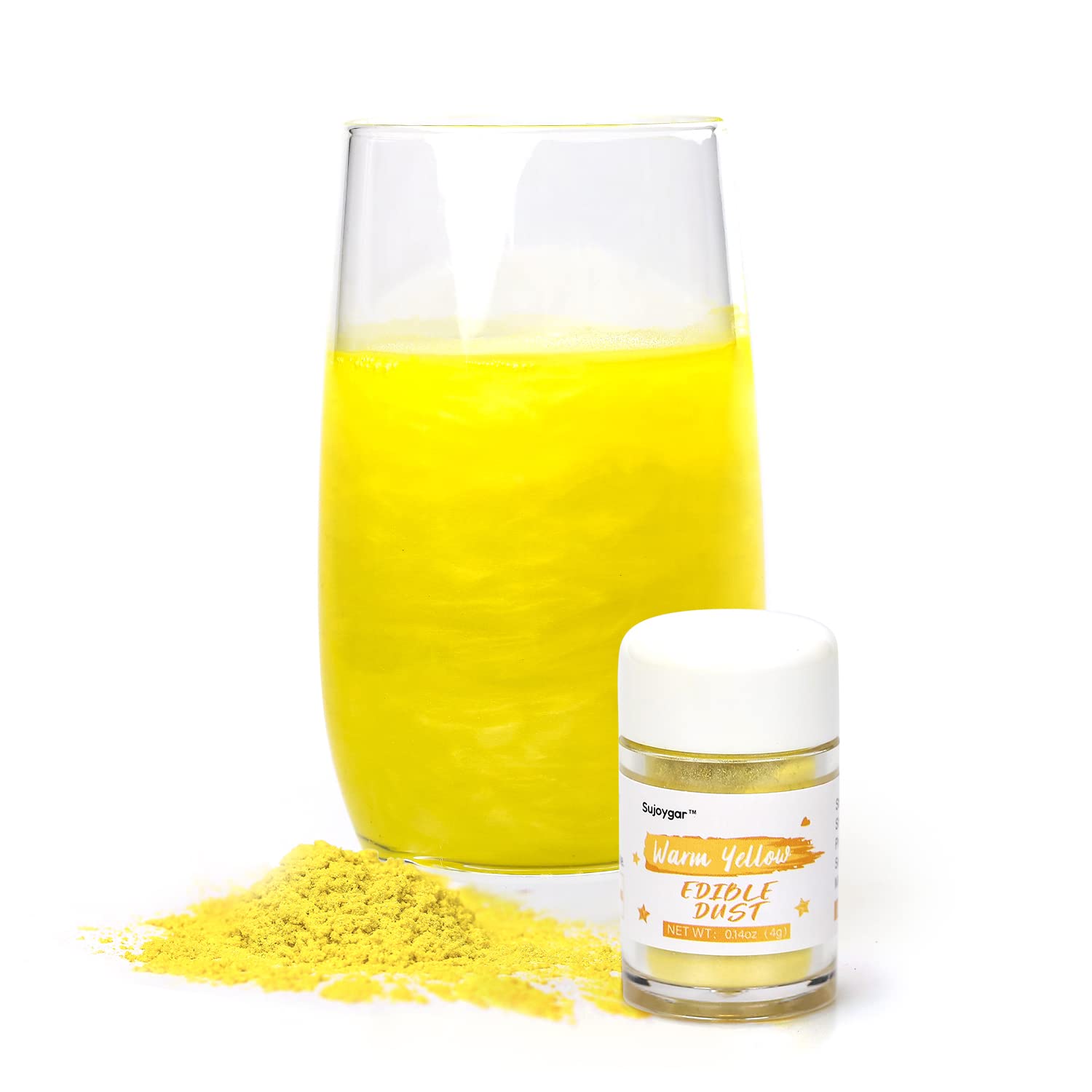 Yellow Edible Glitter for Cocktails, Sujoygar 4g Luster Dust Edible Drink Glitter Shimmer Powder for Cake Decorating Baking Fondant Chocolate Strawberrie Food Garde