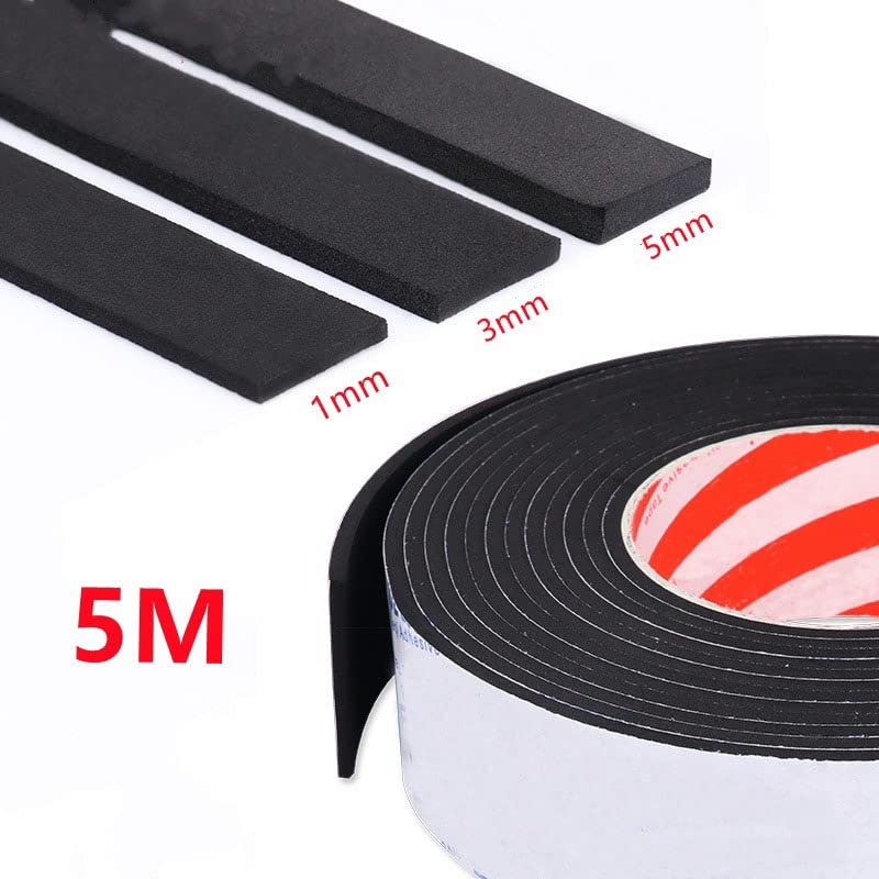 5M Double-Sided Black EVA Foam Tape - Strong Adhesive Anti-Collision Waterproof Flame Retardant for Door Frame Sealing(1mmx15mm)