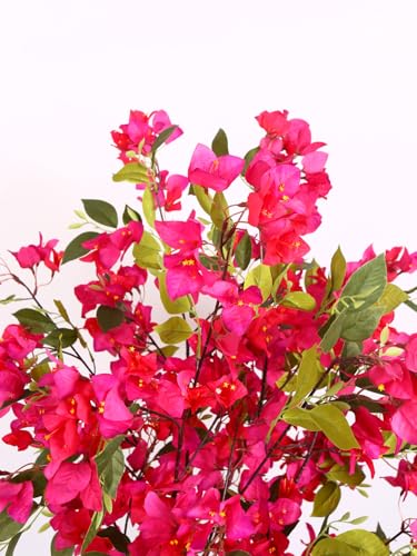Image of ARICK DECOR 5Ft Artificial Bougainvillea Flower Tree in Pot, Realistic Faux Pink Silk Flower Plant, Peacock Shaped Extra Large Floor Decor for Home, Office, Patio & Living Room (Dark Pink)