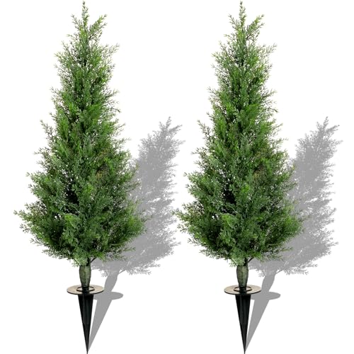 Canlierr 2 Set 3 ft Christmas Artificial Cedar Trees with Ground Spike UV Resistant Artificial...