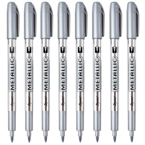 Image of Dyvicl Metallic Marker Pens - Silver Paint Pens for Black Paper, Glass, Rock Painting, Halloween Pumpkin, Card Making, Scrapbook Album, Christmas DIY Art Craft, Set of 8