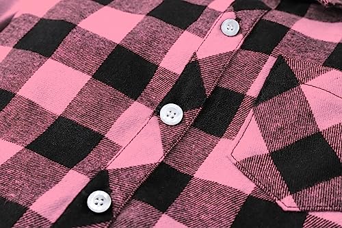 Image of SANGTREE Women and Girls Long Sleeve Flannel Casual Button Down Plaid Shirt