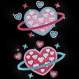 ANATTASOUL Rhinestone Iron on Transfer Pink Heart Planet Bling Diamond Hotfix Patches for Clothes, 11.6