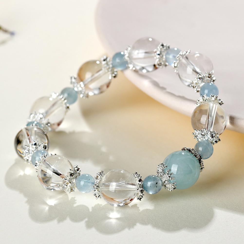 Armbänder aus klaren Quarzperlen für Damen, handgefertigte Armbänder aus Naturkristallen, modischer Aquamarin-Chakra-Schmuck, Geburtstagsgeschenk