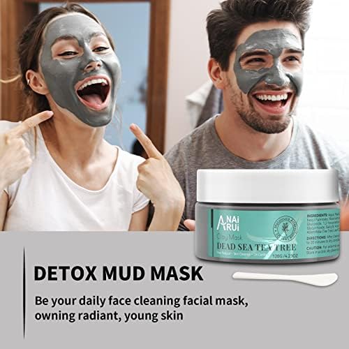 ANAiRUi Dead Sea Mud Mask with Activated Charcoal for Face, Detoxing and Purifying, Pore Cleansing, Blackhead Removing, Great for Acne-Prone & Oily Skin, Face Masks Beauty, 120g