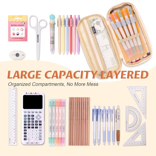 Image of EASTHILL Big Capacity Pencil Pen Case Office College School Large Storage High Capacity Bag Pouch Holder Box Organizer Yellow New Arrival