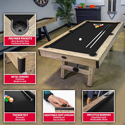 Image of GoSports 7 ft Pool Tables with Wood Finish - Choose Your Style - Modern Billiards Table with 2 Cue Sticks, Balls, Rack, Felt Brush and Chalk