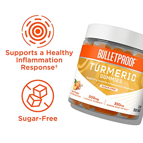 Bulletproof SugarFree Peach Ginger Turmeric Gummies, 60 Count, Keto