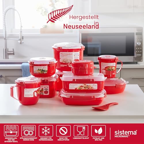 Foto von Sistema Microwave Suppentasse, mittelgroß | mikrowellenfeste Frischhaltedose | 656 ml | BPA-frei | rot | 3 Stück