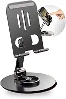 Suporte de Celular de Mesa em Alumínio com Base Rotativa 360° Ajustável e Dobrável Compatível com iPhone, iPad, Android, Smartphones e Tablets, Estável e Antiderrapante – Metal Premium