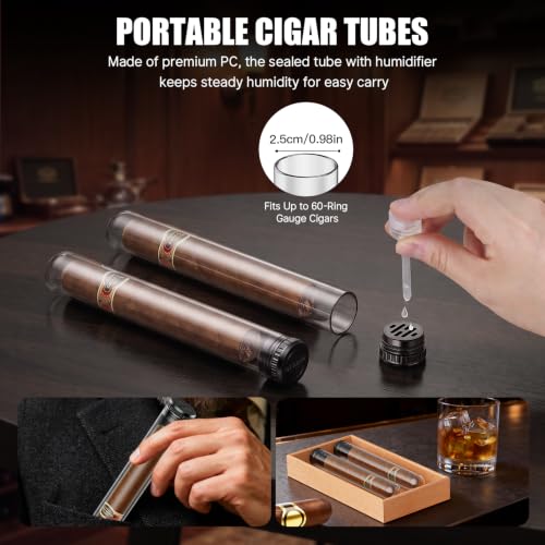 Image of Tesonway Cigar Humidor, Glass Top Cedar Cigar Box with Music System | Desktop Humidor with Wood Tray, Digital Hygrometer, Humidifier, Divider, Accessories Drawer, 2 Cigar Tubes & 3 Cigar Cutters