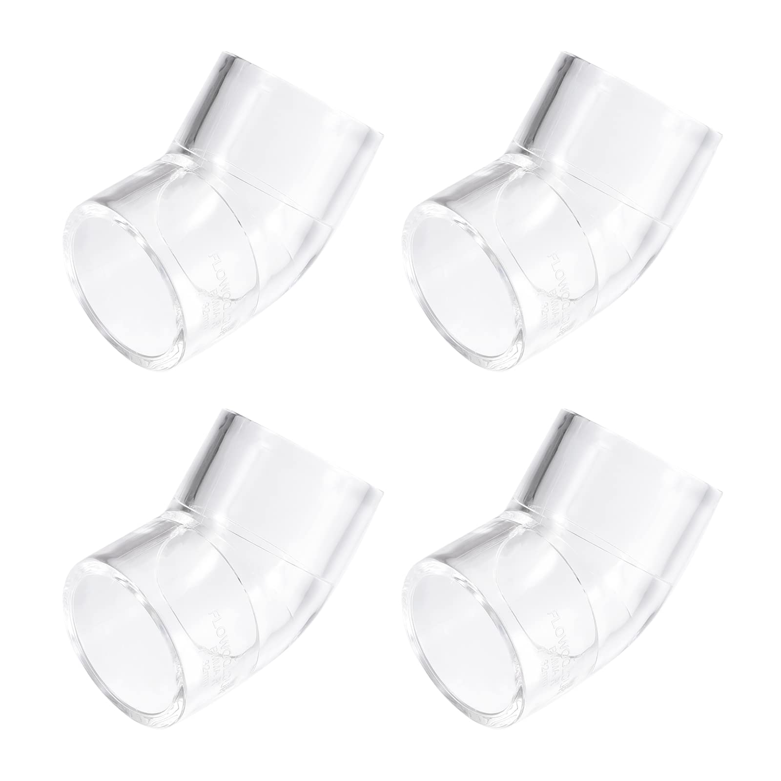 sourcing map 4Pcs Transparent Acrylique Tuyau Coude, 32mm/1.26" 2 Voie Coude 45 Degré Tuyau Raccord Adaptateur pour Aquariums Eau Réservoir Poissons