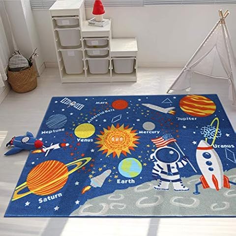 Enyhom large Kids Play Mat Rug 100 x 130 cm , Space Solar System Floor Crawling Rug Educational Learning Carpet Funny Children Area Rug for Playroom Nursery Toddlers Room Bedroom Cover