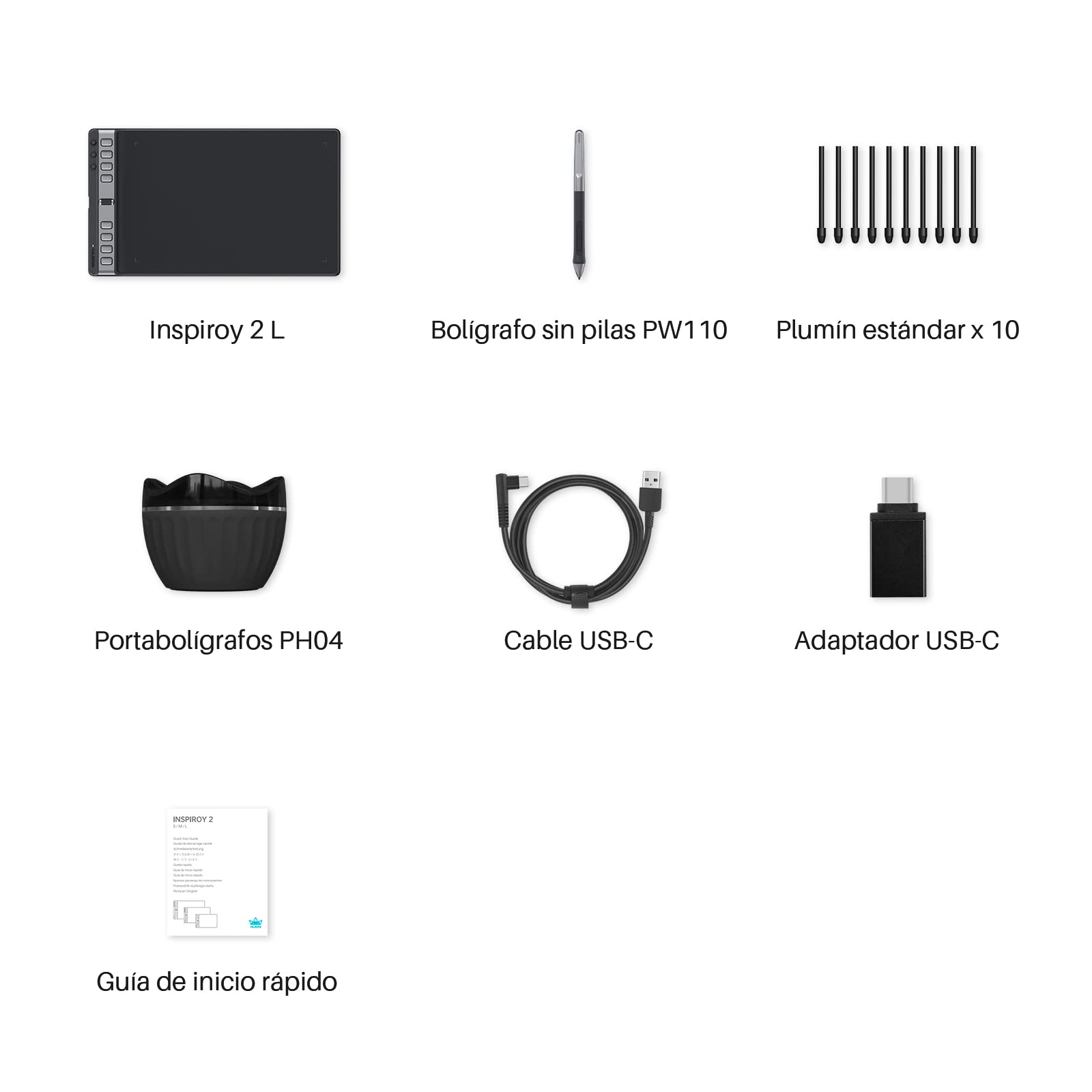 HUION Inspiroy 2 L Tableta Gráfica, 10.5 x 6.56 Pulgadas, Negro, Compatible con Mac, PC, Linux y Android, para Creación de Arte Digital, Edición de Fotos y Trabajo de Diseño