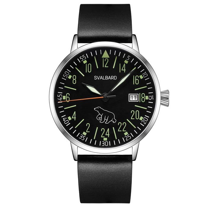 Svalbard ISBJØRNEN 24 Horas Cuarzo Suizo Acero Negro Blanco Cuero Fecha Reloj Hombre, gris