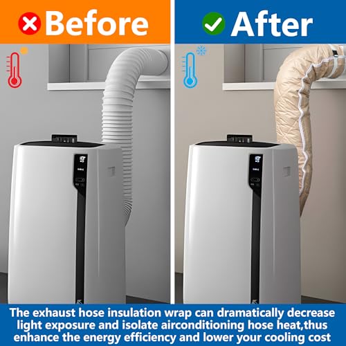Image of Tlswshsy 2 Set Quilting Air Conditioner Hose Cover, AC Insulated Hose Cover Wrap with 8 Adjustable Buckle Straps, Portable Air Conditioner Hoses Sleeve for 5''-5.9 inch Diameter Exhaust Duct Vent (Beige)